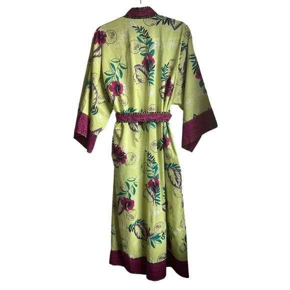 Soft Surroundings Womens Sz XS Kimono Wrap Dress or Robe Cotton Tropical Green - Picture 2 of 8